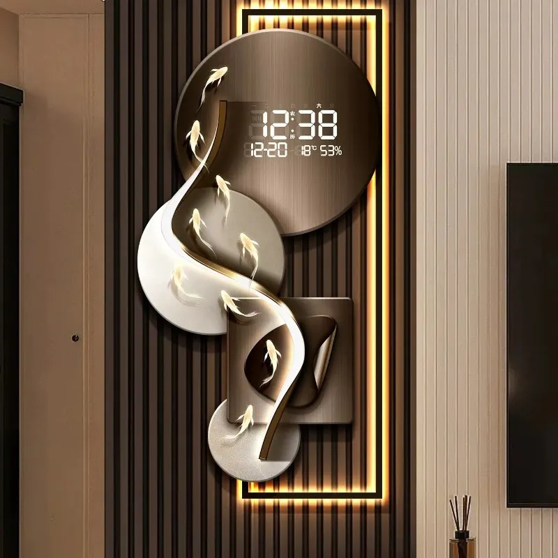 Black Night Light Wall Clock Fashion Premium Big Living Room Digital Clock Luxury Modern Design Orologio Da Parete Home Decor