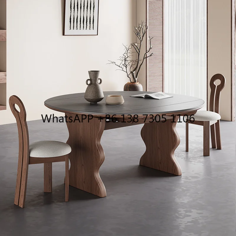 

Medieval solid wood folding dining table variable round table retractable modern simple American household small apartment