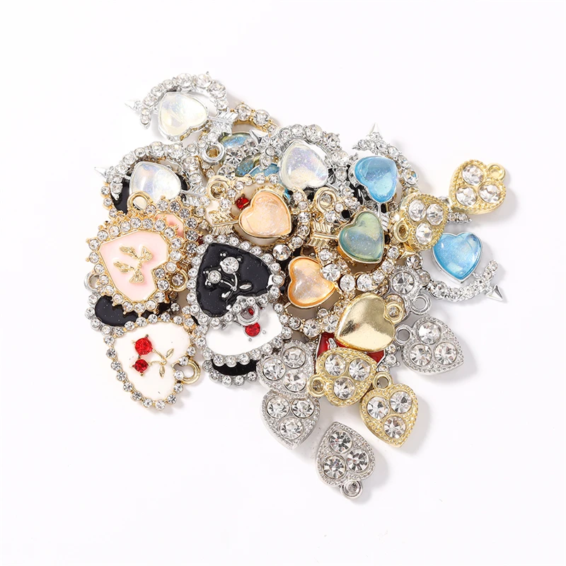 Duarte 20 Stück/Lot niedliche Kristall-Metall-Liebesherz-Anhänger für die Schmuckherstellung, Ohrringe, Halsketten, Armbänder, DIY-Bastelbedarf – Detail 4