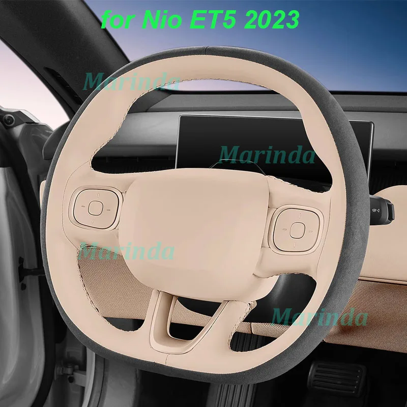 Car Hand Sewing Steering Wheel Cover for Nio ET5 2023 Non-slip Wear-resistant Sweat Absorbing Seude Cover Interior Accessories