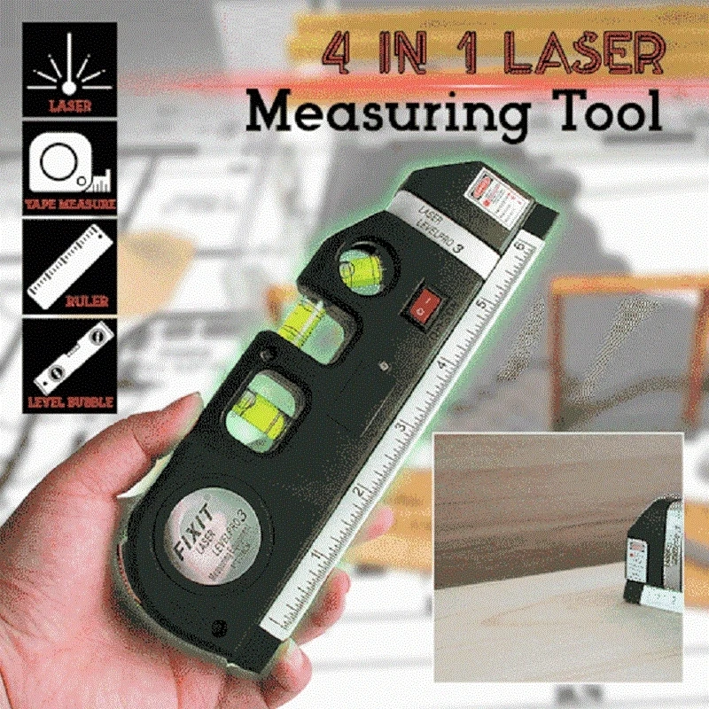 4 In 1 Laser Measuring Tool Includes Imperial and Metric linear Measures Tape Infrared Laser Level Cross Line Laser Tape