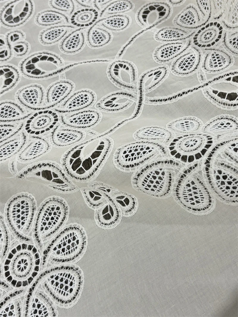 French-style hollow-out laser embroidered floral 100% cotton fabric for dresses, clothing,DIY sewing supplies view 4