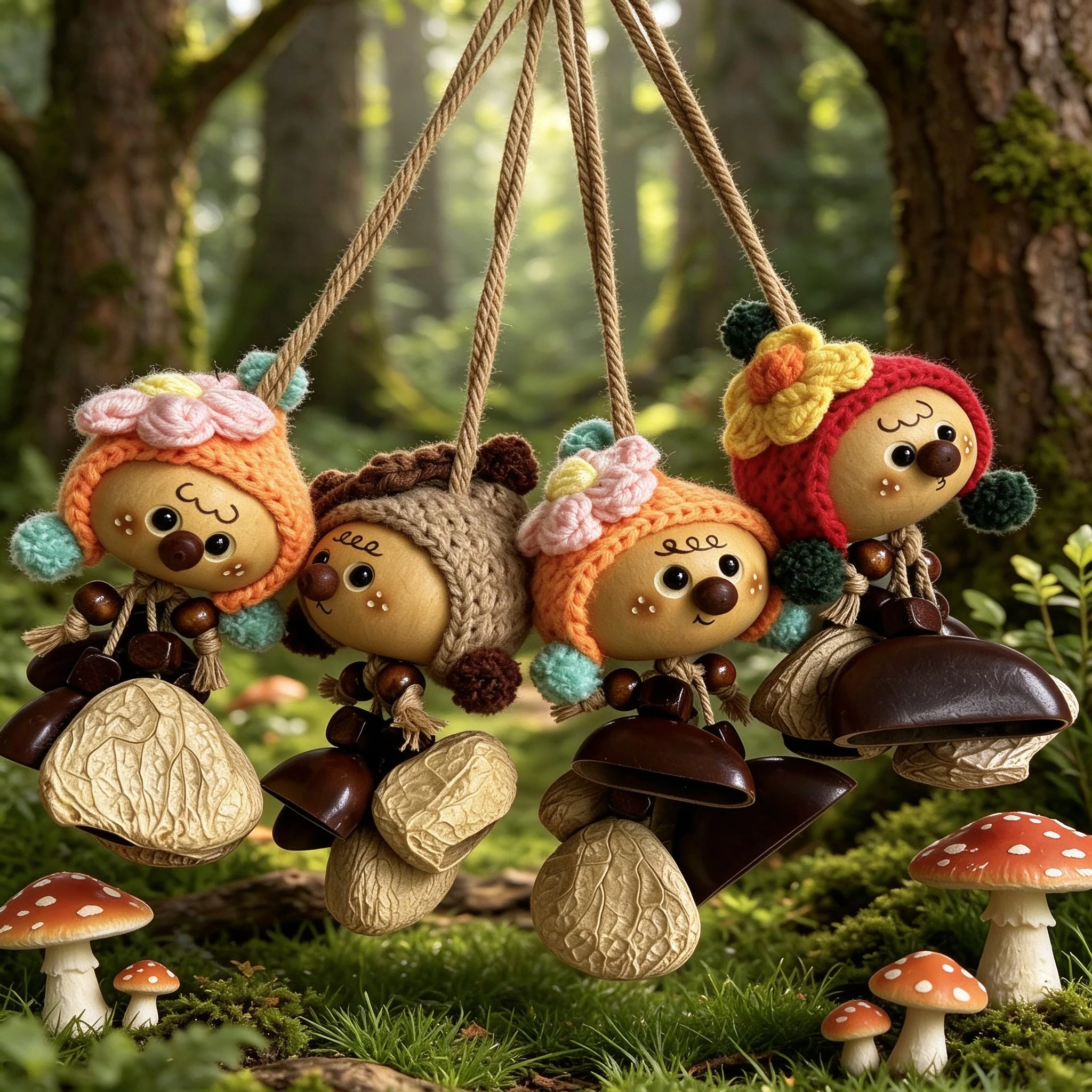 Cute Gourd Doll Bag Charm, Nutshell Wind Chime, Backpack & Car Hanging Ornament, Handmade Natural Gift