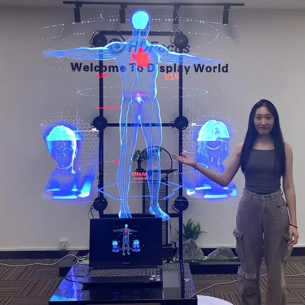 

3D Led Floor Stand Video Splicing Olograma HDMI Hologram Holographic Projector 3D Hologram Fan Big Size Display 65CM HDMI