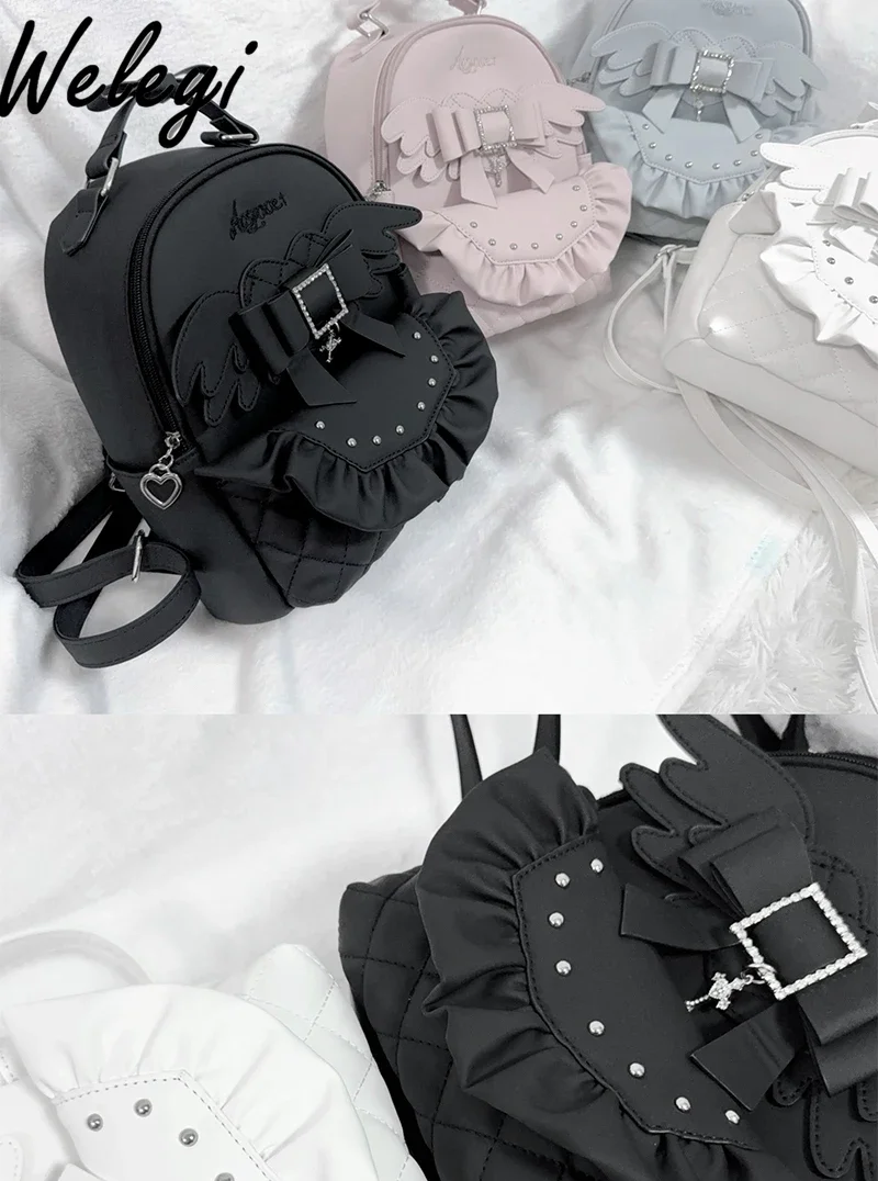 Japanese Cute Lolita Pink Backpack Sweet Girly Mine Series Mass-produced Water Color Bags Versatile Love Wing Backpacks 2024