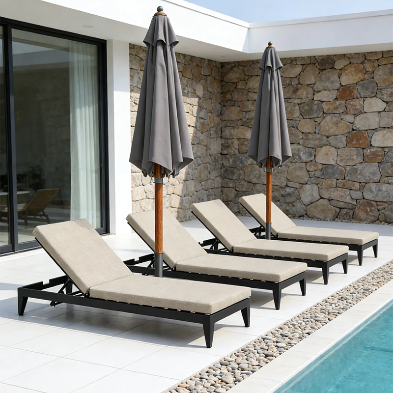 Luxury Aluminum Hotel Outdoor Sun Lounger Chaise Lounge Cushions UV Resistant Anti-Rust Finish Durable Build Eco-Friendly Modern