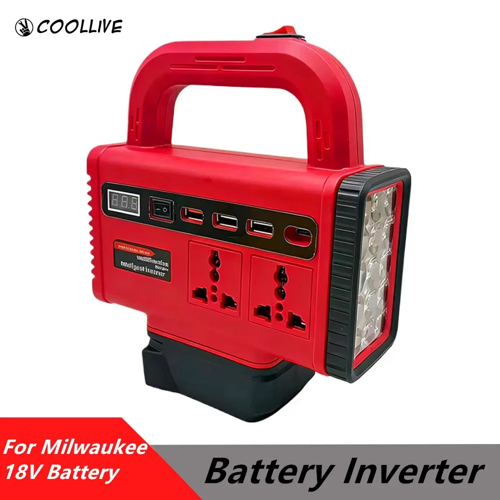

Инвертор для аккумуляторов 120 Вт с LED-фонарем, USB-портом и интеллектуальным преобразователем напряжения 220 В для аккумуляторов Milwaukee 18 В