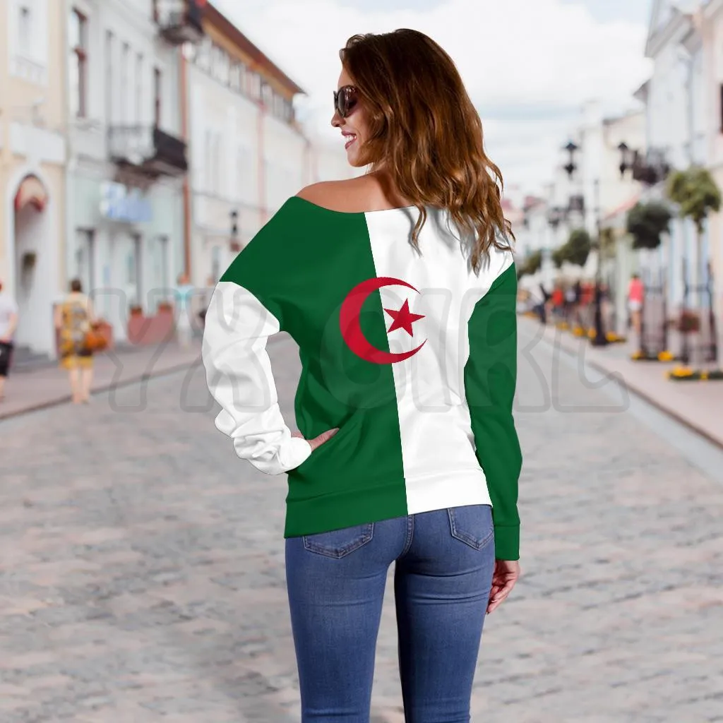 YX GIRL Algeria Off Shoulder   3D Printed Novelty Women Casual Long Sleeve Sweater Pullover