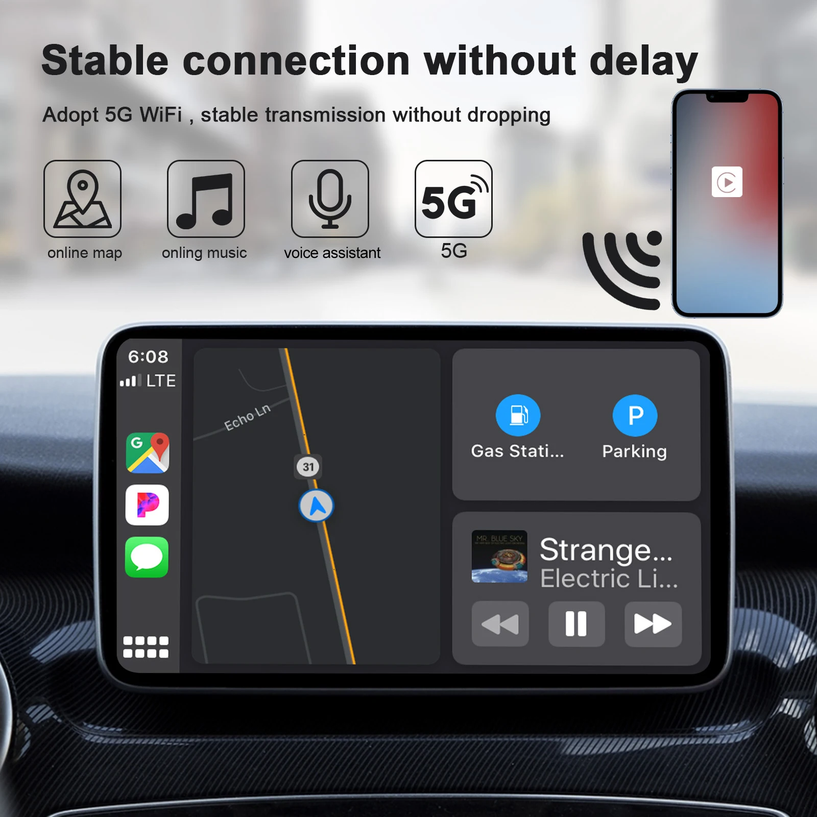 محول وسائط السيارة اللاسلكية، 5 جيجا هرتز WiFi Car سلكي إلى محول تلقائي لاسلكي بديل لهاتف iPhone 6/ 7/ 8/ 11/ 12/ 13 جميع الموديلات #6