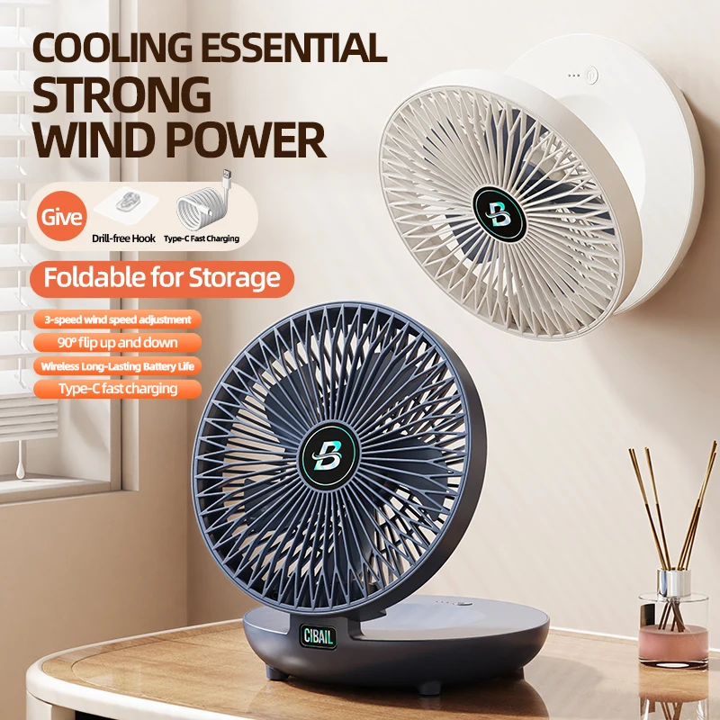 

1PC Wall Mounted Fan also Table Fan, 90° Folding, 3-level Wind Speeds, Quiet, for Home Office Use