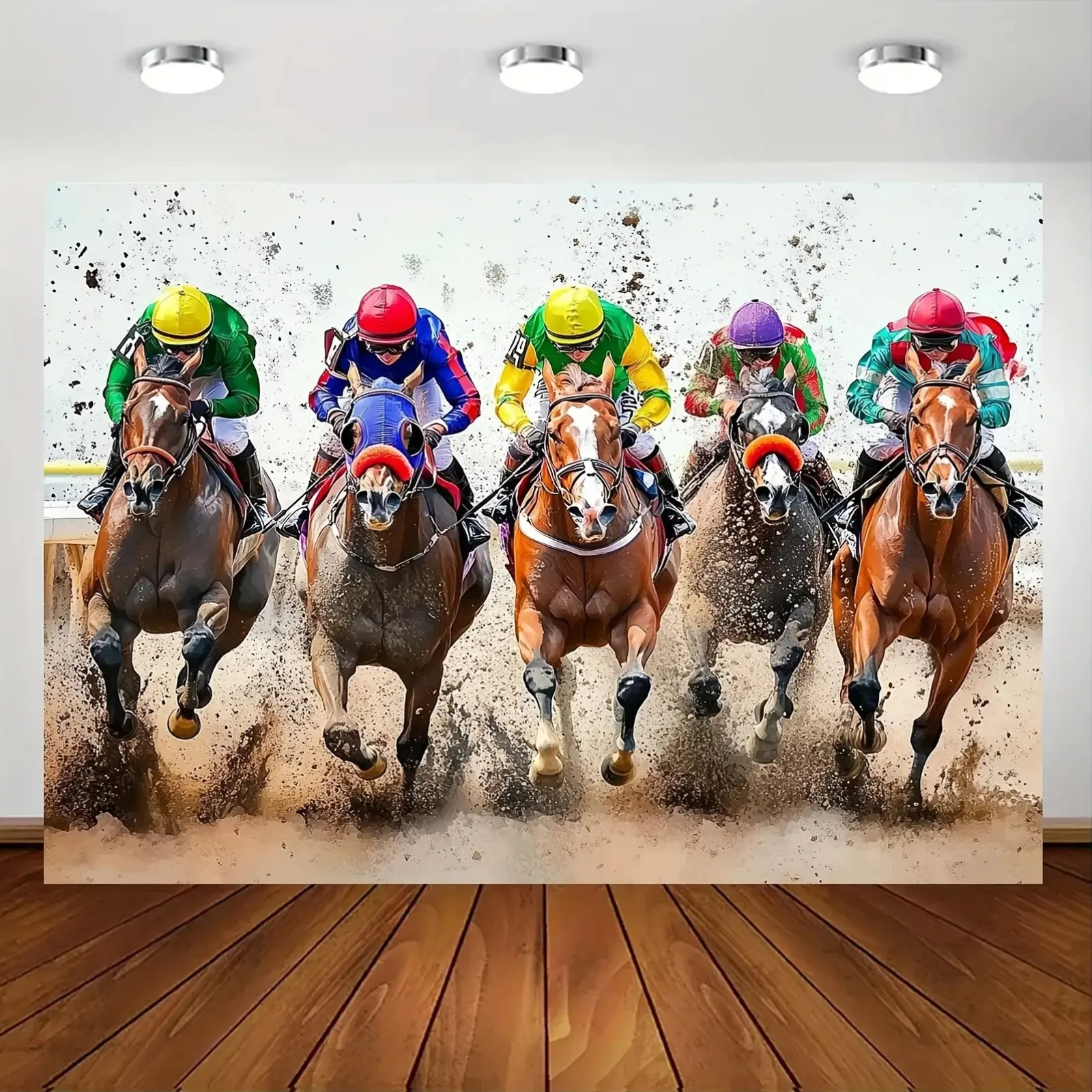 Large Horse Racing Tapestry Wall Hanging 150x300cm Sports Equestrian Mural Jockey Gallop Art Canvas Decor Gift Print