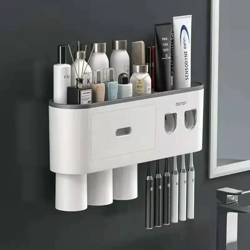 Bathroom Accessories Toothbrush Holder Wall For Automatic Distribution Of Toothpaste And Toiletries Shelves Toothbrush Holder