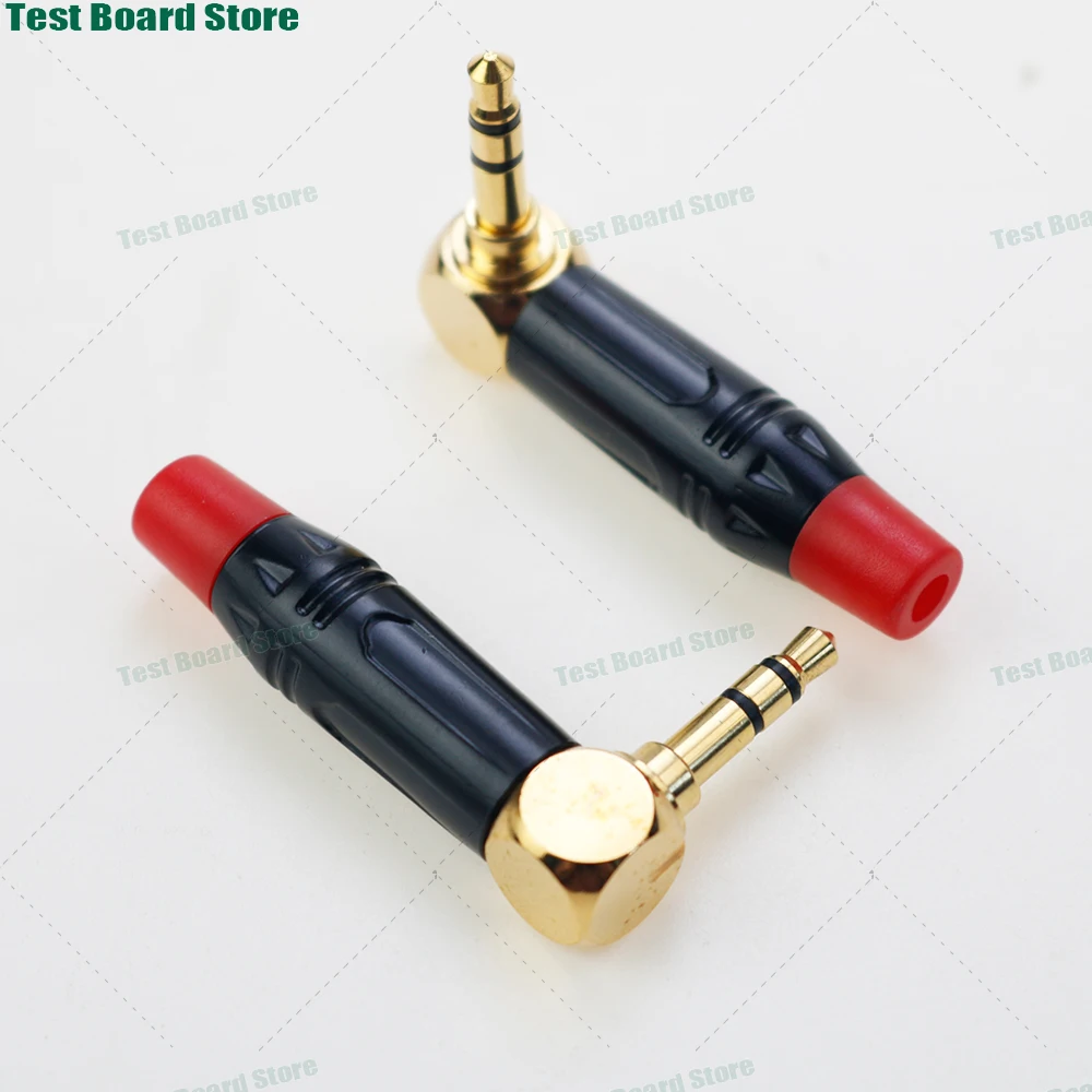 1Pce black red 90 degree 3.5mm gold-plated dual channel 3-section stereo headphone soldering plug L-shaped audio elbow