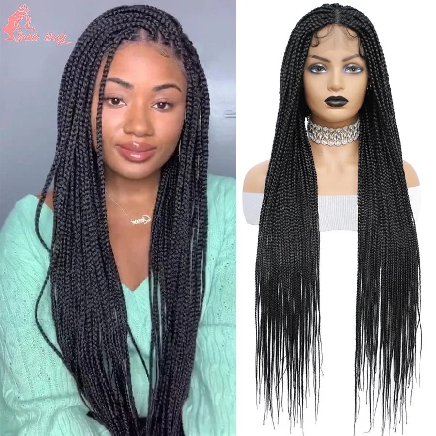 

Full Lace Braided Wig Synthetic Cornrow Braids Wig With Baby Hair Locs Goddess Knotless Square Box Lace Braids For Black Women