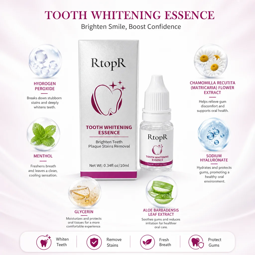 Teeth Whitening Essence Oral Care Liquid Brighten Smile Remove Stains Fresh Breath Protect Gums Gentle Home Dental Care Serum