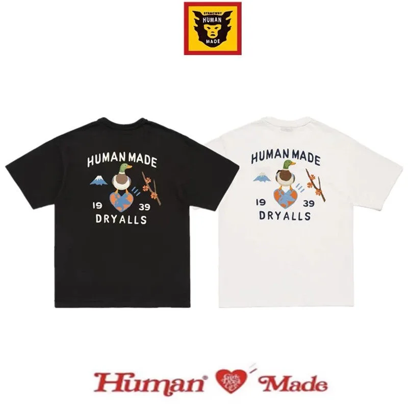 Human Made Heart Duck Print T-Shirt, Slub Cotton Casual Tee for Men Women Unisex