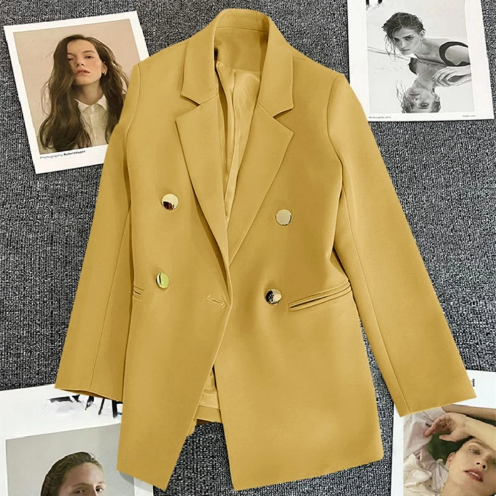 Damski płaszcz garniturowy Elegancka sportowa marynarka casualowa Koreańska moda Luksusowa kurtka Jesień Jednolity kolor Biurowa odzież damska