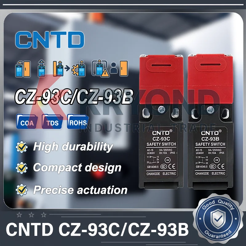 CNTD CZ 93C Vertical Safety Door Limit Switch with Bolt Key K1 and CZ 93B Industrial Safety Power Lock for Machine Guarding