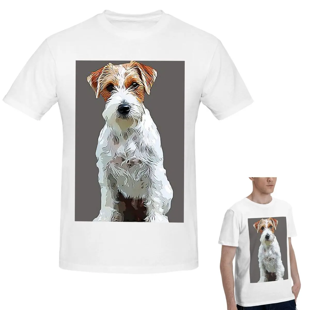 

100% Cotton Dog Jack Russell Terrier Rough Coat T-Shirt Men's Fashion Oversized T Shirt Men Crew Neck Summer Shirts Tops S-6XL
