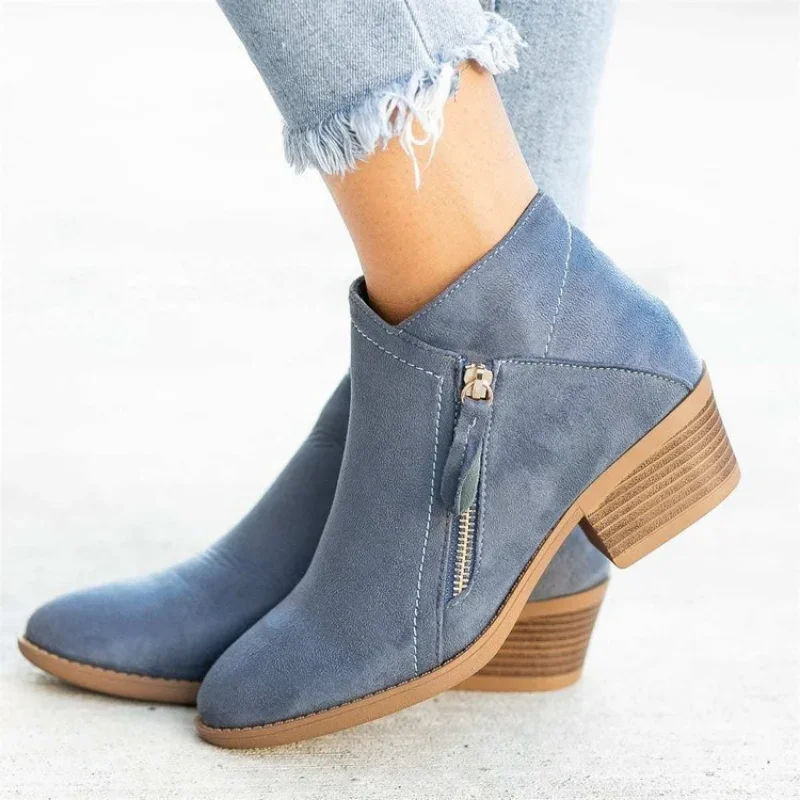 Dropshipping Women\'s Ankle Boots Autumn Low Heel Work Boots Platform Sexy Ladies Solid Color High Heels Boots Shoes 2023 Winter