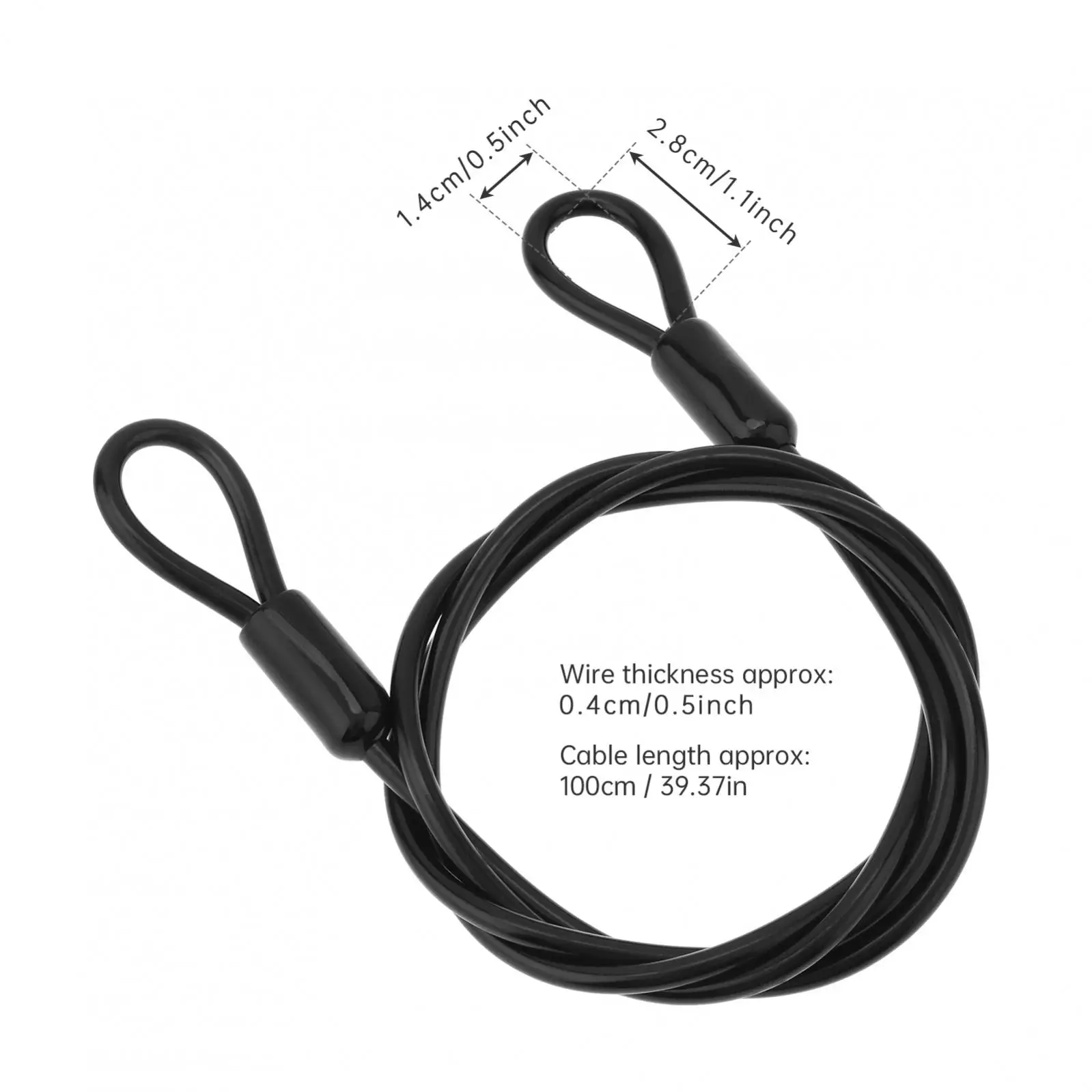 3mm 100cm/ 39inch Steel Cable Bike Lock with Double Loops, Mini and Portable Cable Lock with PVC Cover