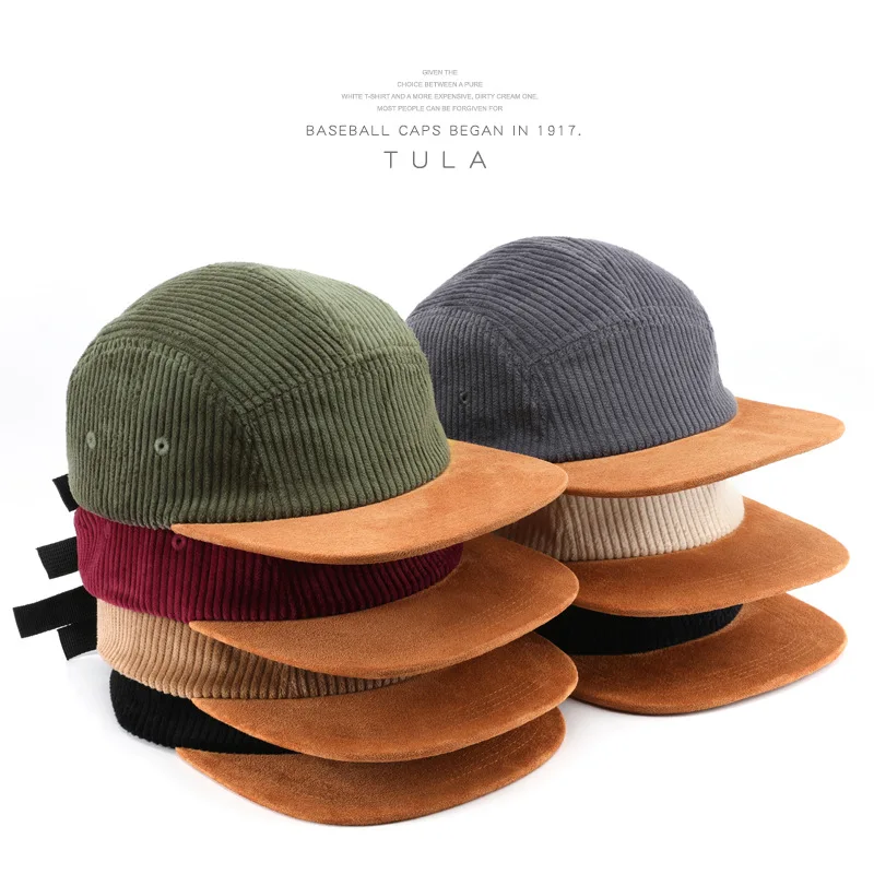 New 5-panel Splicing Corduroy Baseball Caps Customizable Logo Autumn Winter Casual Versatile Hip-hop Hats for Men and Women