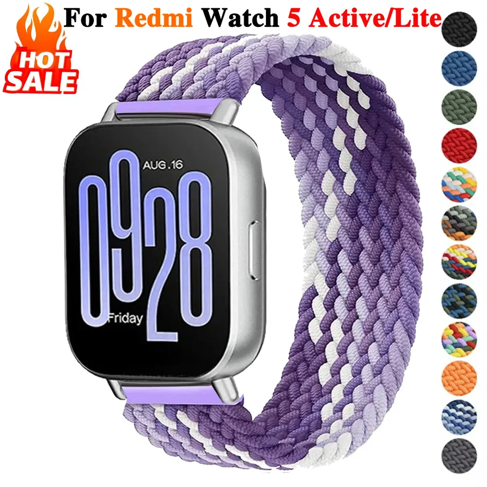 Braided Solo Loop Strap For Redmi Watch 5 lite Nylon Band For Xiaomi Mi Watch5 Active Wristband Braided Elastic Weave Bracelet