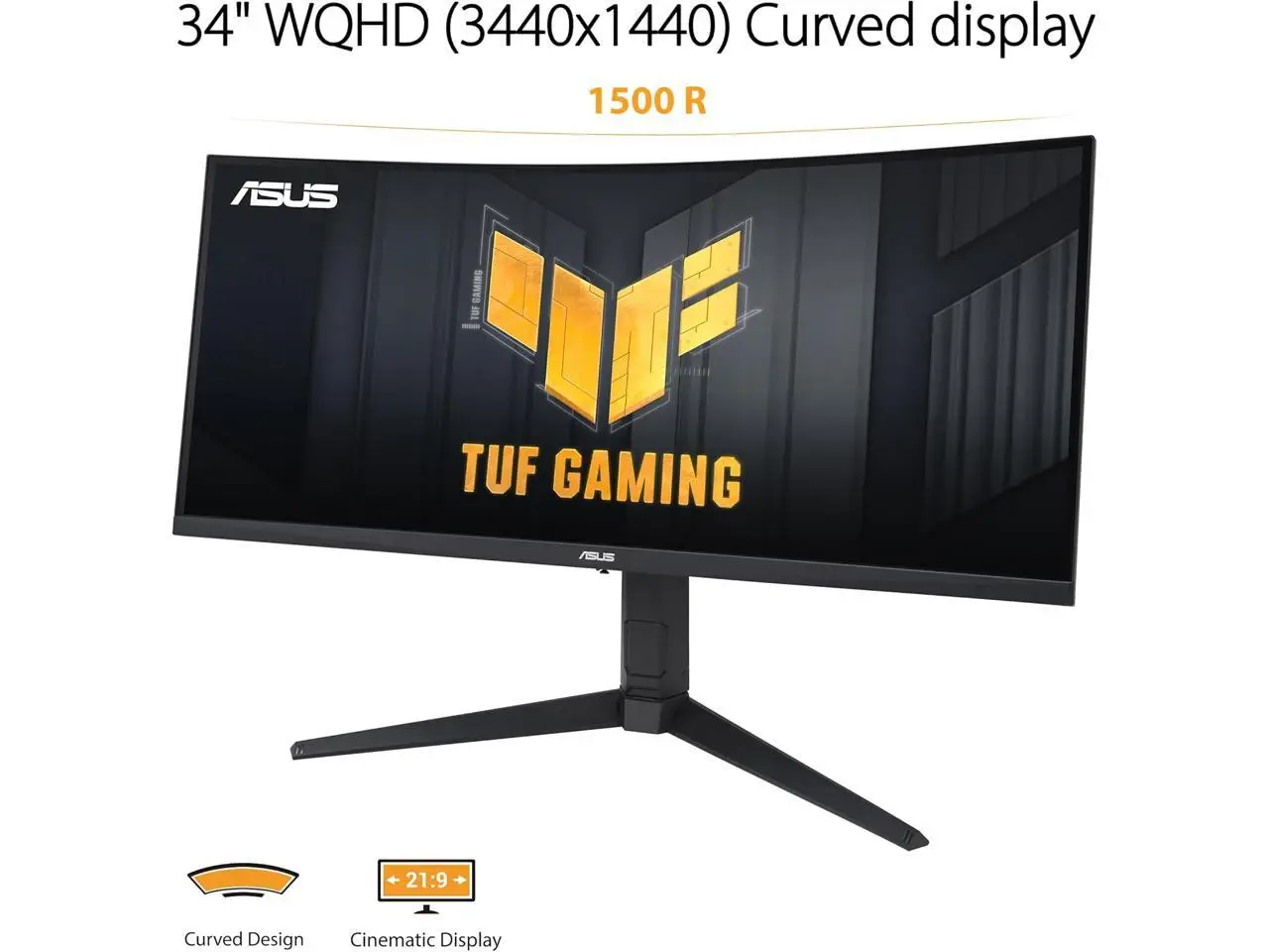 ASUS TUF Gaming 34 inch UltraWide QHD 2K 1440P 180Hz AMD FreeSync Premium Pro (Adaptive Sync) 1ms HDR400 ELMB Curved Gaming Computer Monitor with Height Adjustable, Swivel & Tilt Stand VG34VQL3A