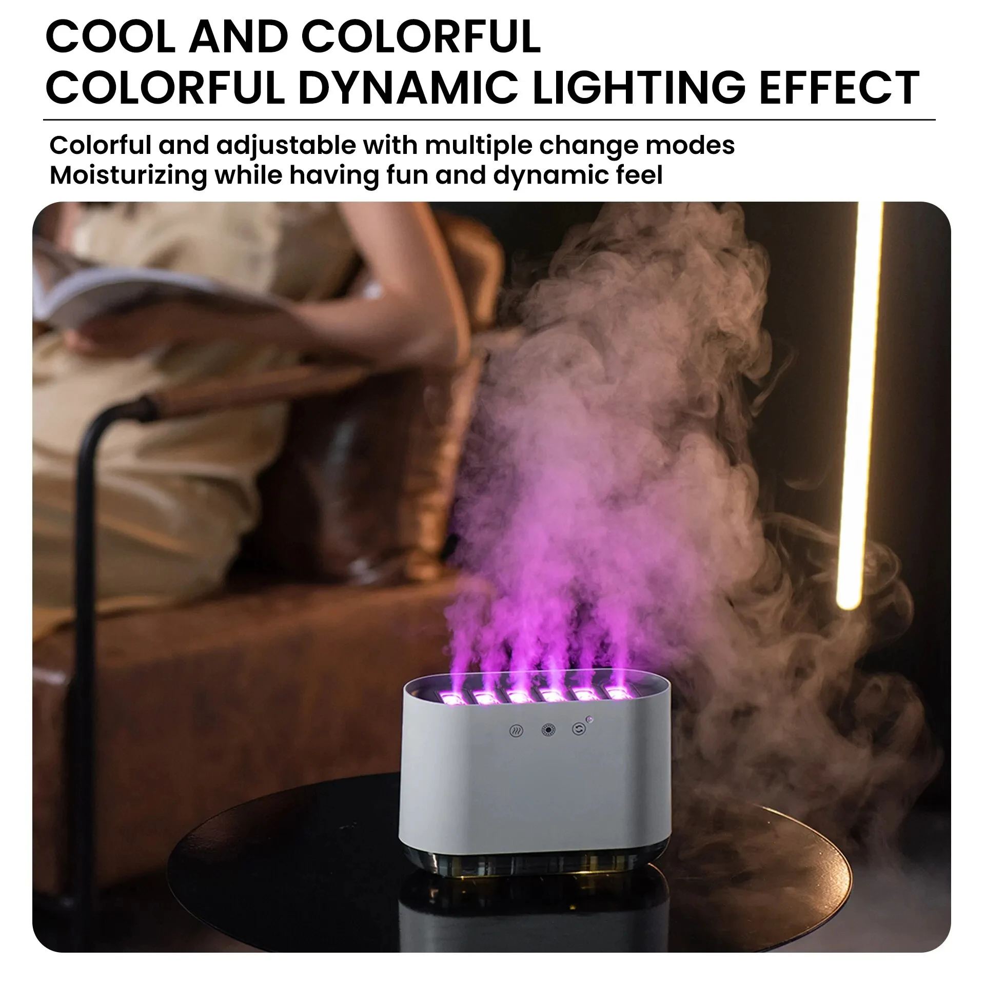 For Desktop Dynamic Music Ultrasound Flame Air Humidifier  900ML RGB Led Light Humidifier Diffuser Machine Mist Maker