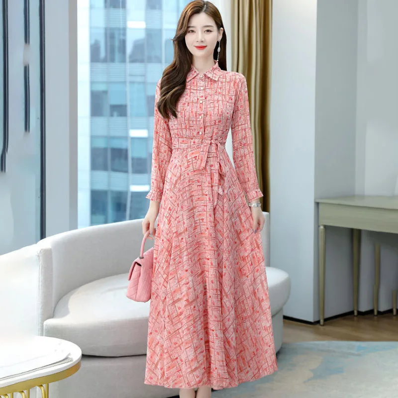 

Chic Y2k Chiffon Dress Women's 2024 New Spring Summer Chiffon Long Sleeve Dress Fashion Slim Plus Size 4XL Long Dresses