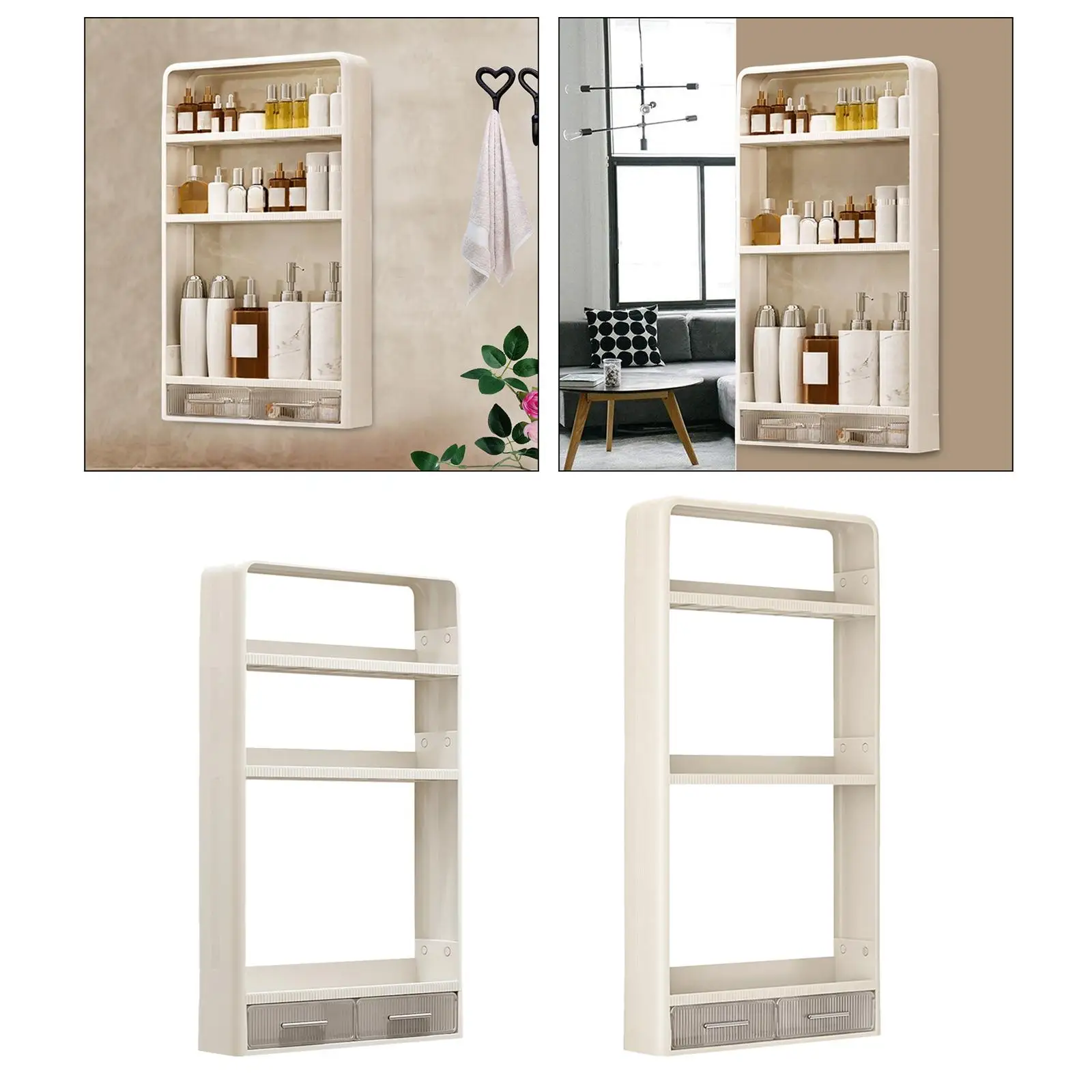 Shower Rack Makeup Wall Shelf with Drawers Toilet Shelf Organizer Wall Floating Shelves for Bedroom Kitchen Hotel Bathroom