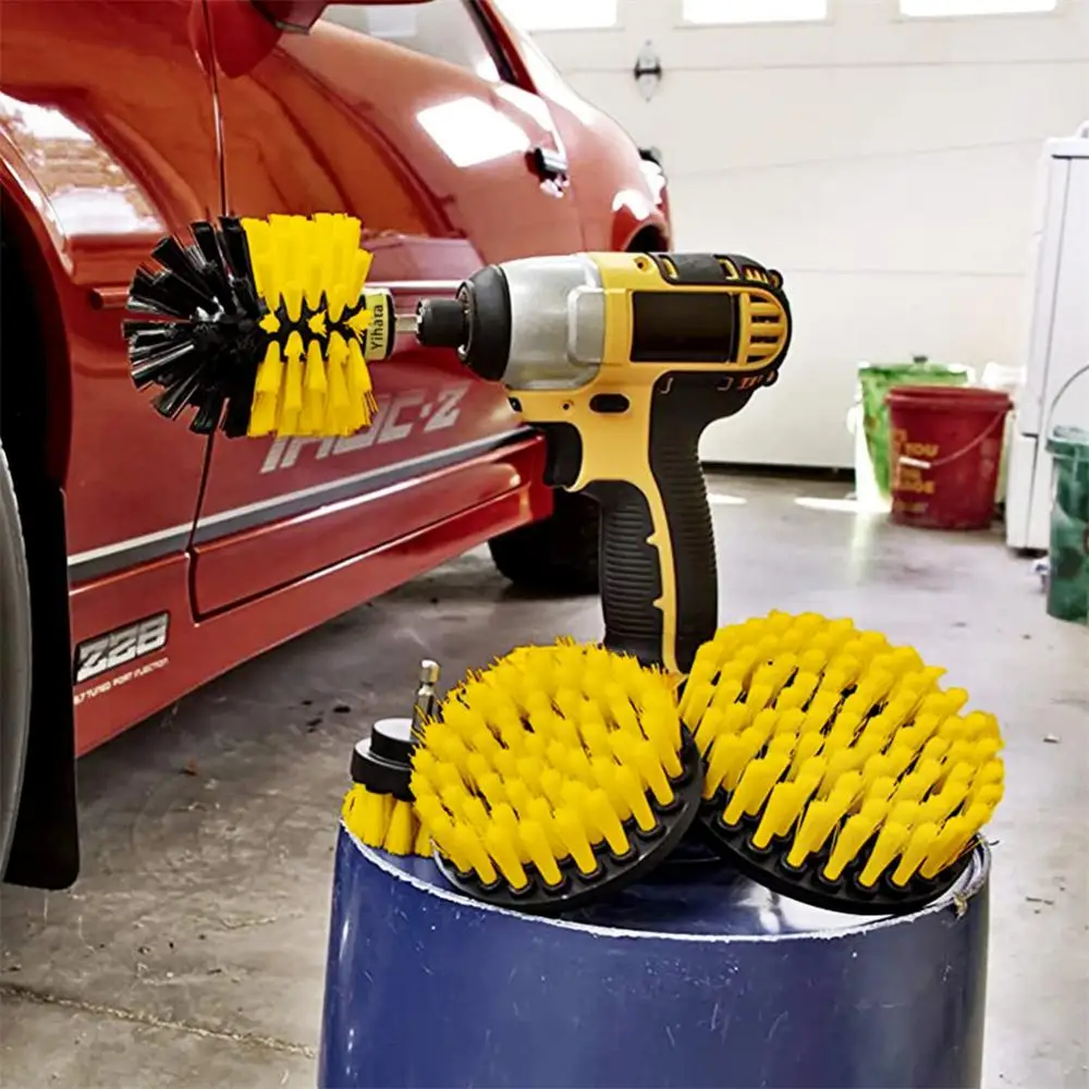 Brush Attachment Set Drill Brush Polisher With Extender 2/3.5/4/5 Round Plastic Brush Scrubber Brushes Auto Tires Cleaning