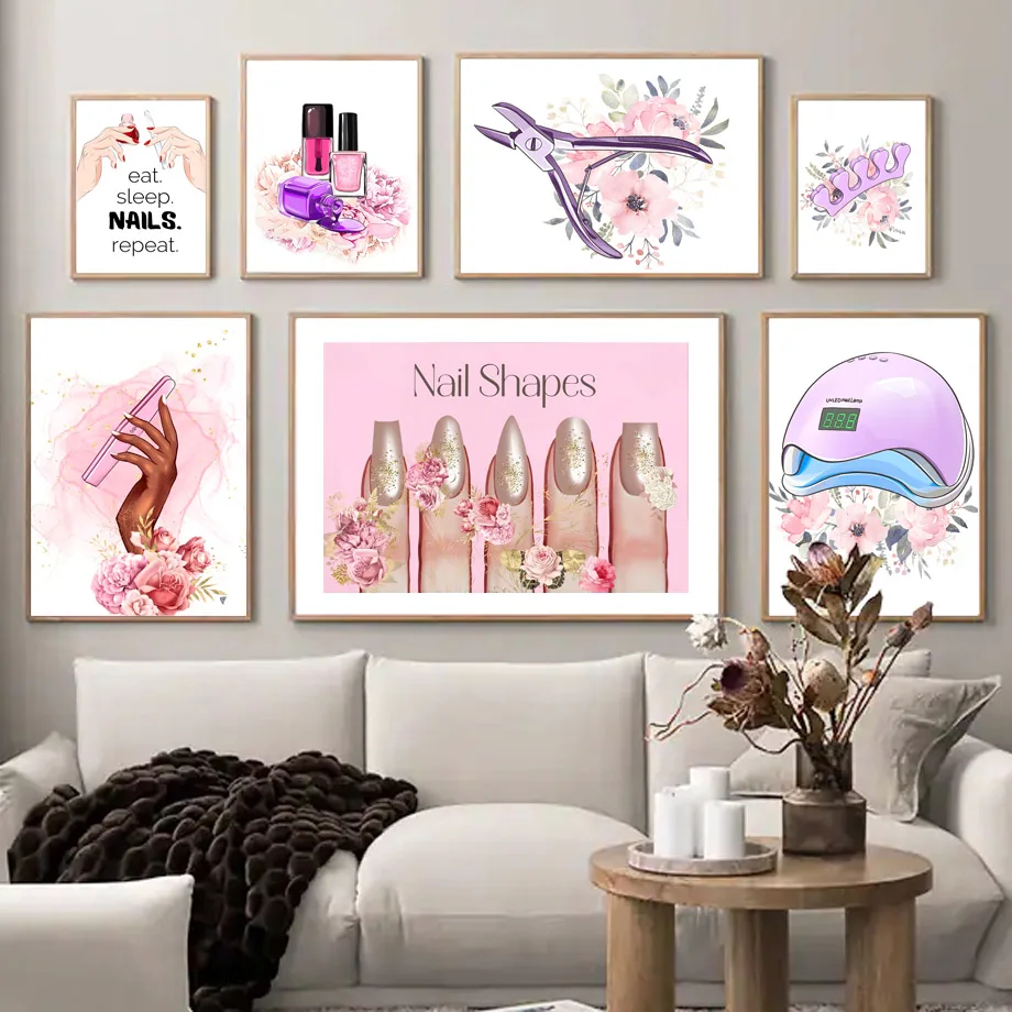 

Fashion Nail Polish Flower Wall Art Canvas Painting Nordic Posters And Print Wall Picture Nail Tech Shop Beauty Salon Room Decor