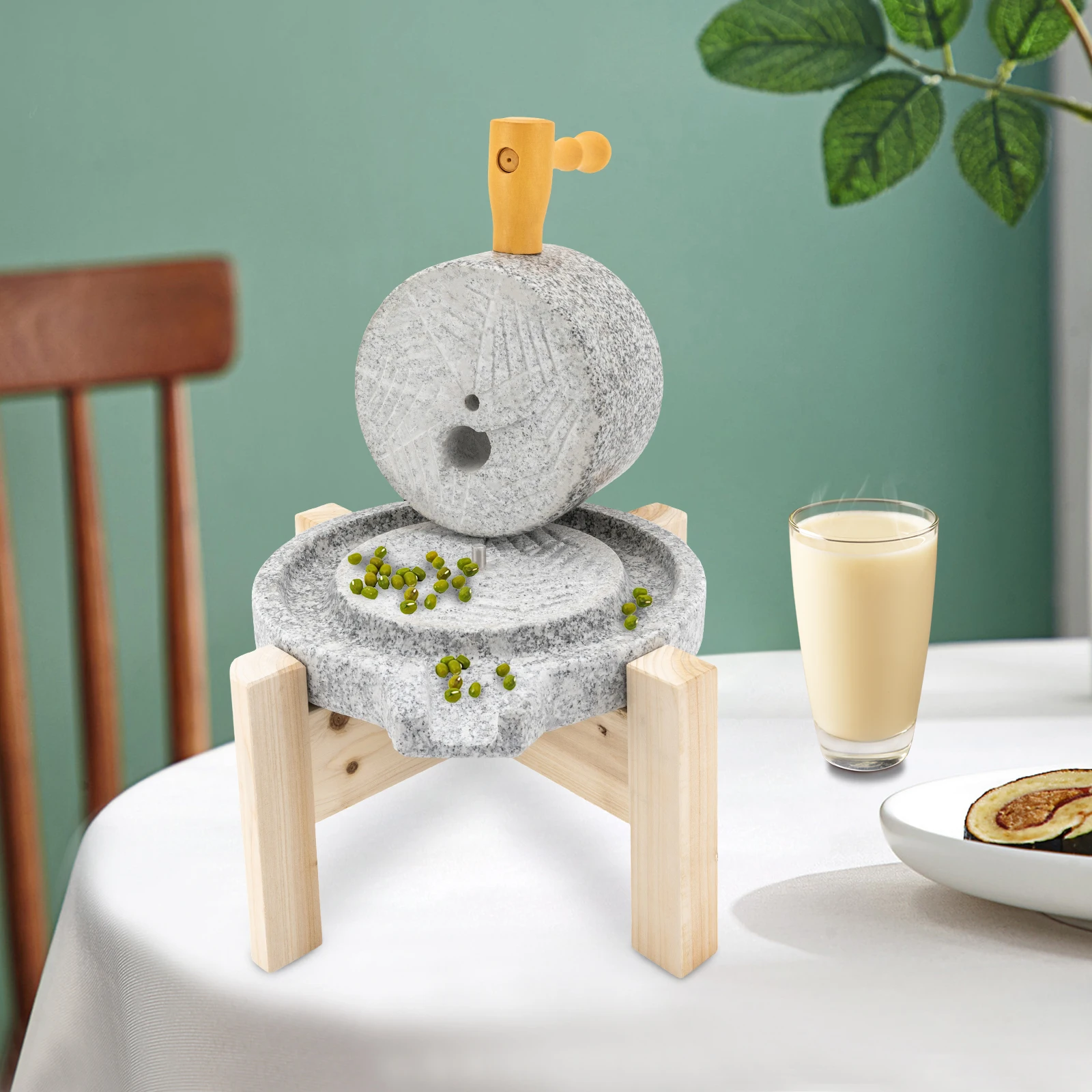 Household Multifunctional Hand Driven Hemp Stone Mill With Support Stand Dry Wet Dual Use Grinder For Soymilk Wheat Flour Rice Corn Pulp Making
