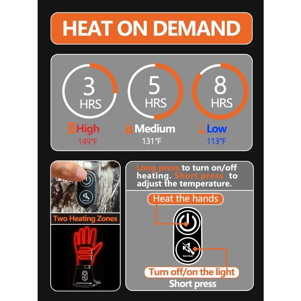 قفازات صيد ساخنة مبطنة بالصوف مقاومة للماء 7.4 فولت، عبوتان بطارية، مقاسات للجنسين M-XXL، تصميم مموه #2