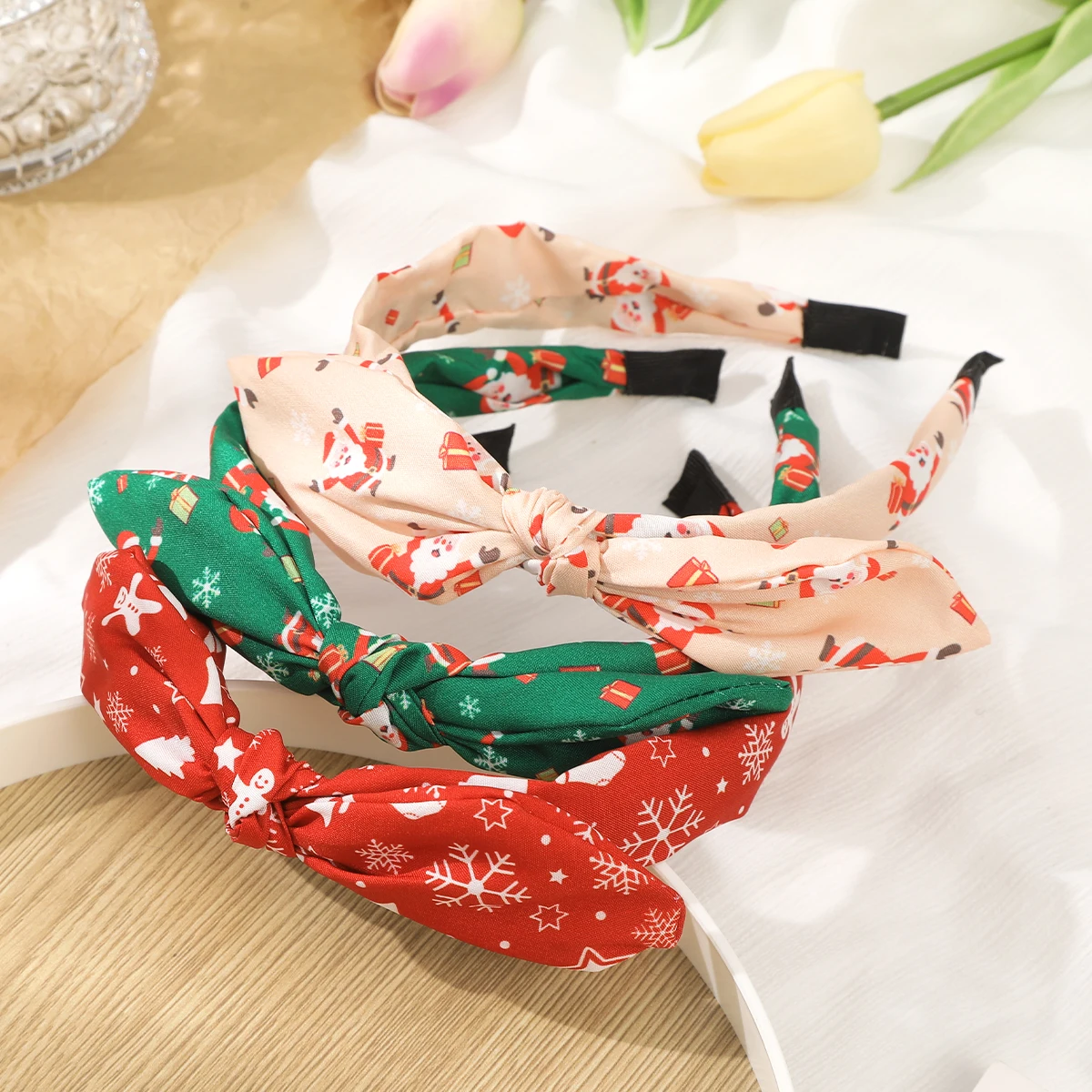 Fashion Santa Claus Printing Hair Band Soft Wide Hair hoop Hair Accessories for Women Casual Bow Cross Christmas Headband