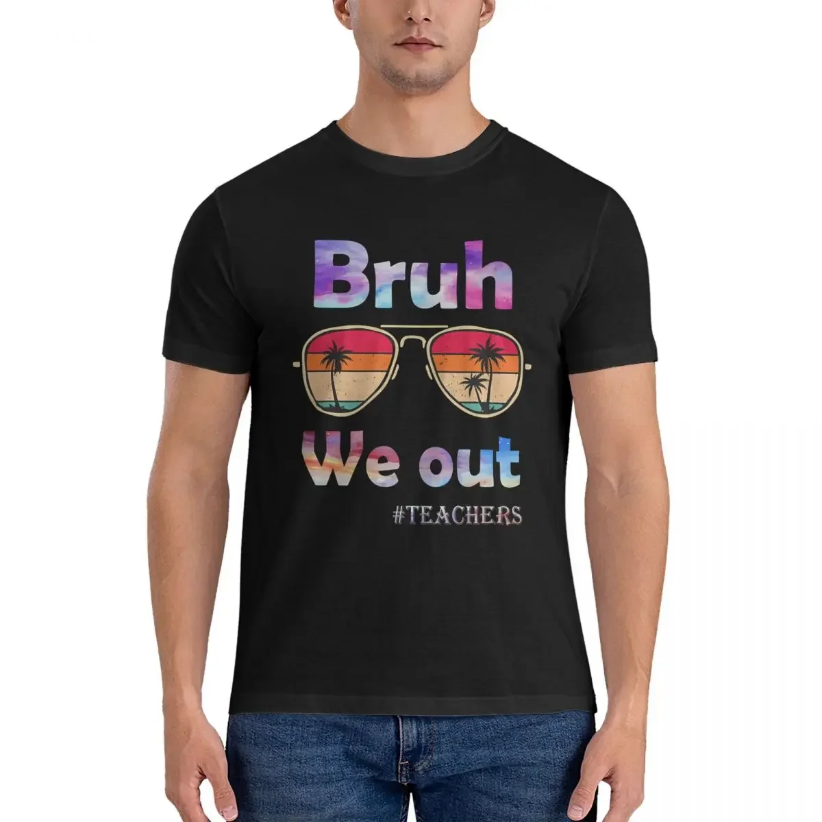

100% хлопковые топы для взрослых, Мужская футболка Bruh We Out, модная футболка для учителя, футболки с коротким рукавом и круглым вырезом, harajuku Crewneck2024