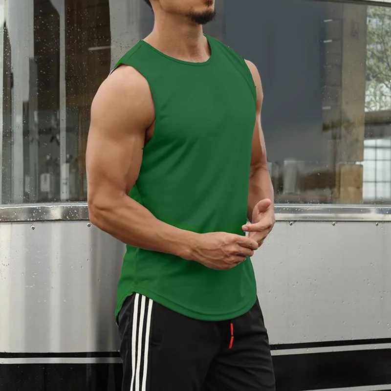 Marathon Quick-Drying Sports Vest Men's Sleeveless Running Training Basketball Loose Fitness Vest Green