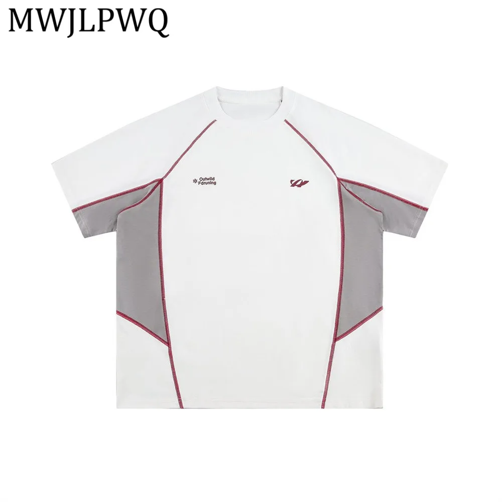 

MWJLPWQ Patchwork Short-Sleeve T-Shirt For Men Summer Style Sporty Loose Casual Round-Neck Contrast Color New Tops Trendy 15170