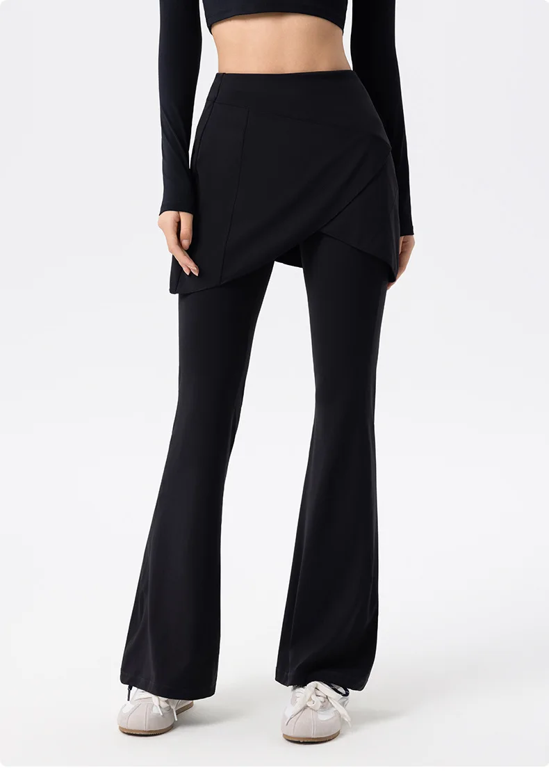 Yoga-Hosen für Frauen mit hoher Taille, Anti-Exposure, zweiteiliger Optik, hüftformende Trainingshose für Bauchstraffung, weit geschnittene Leggings – Detail 9