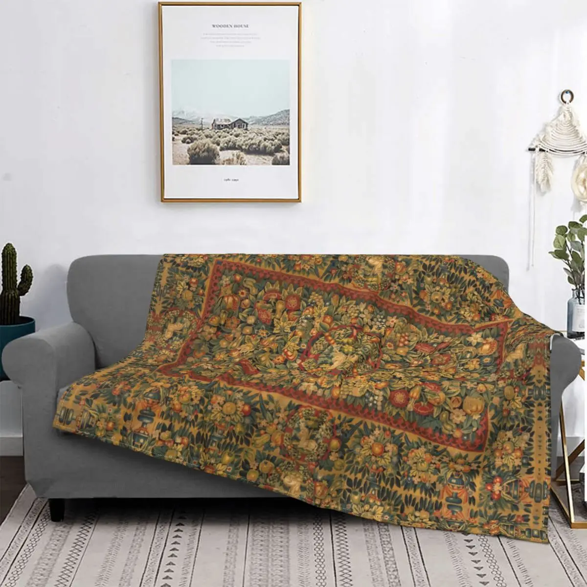 Medieval Unicorn Floral Fleece Throw Blanket the Lady and the Unicorn Pattern Blankets for Bed Office Lightweight Bed Rug