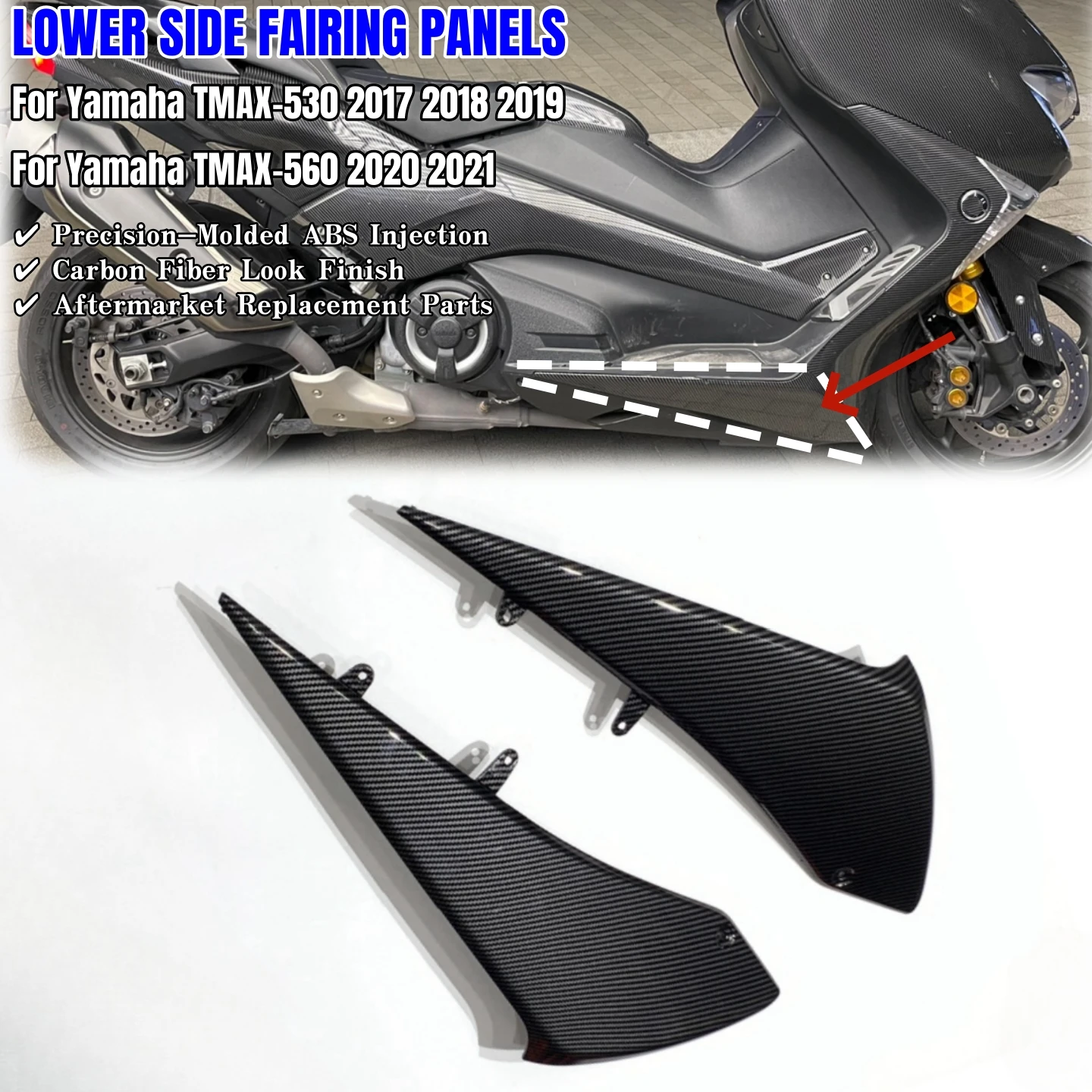 

Motorcycle Lower Side Fairing Panels for Yamaha TMAX 530 2017 2018 2019 / TMAX 560 2020 2021 ABS Plastic Bodywork Kit