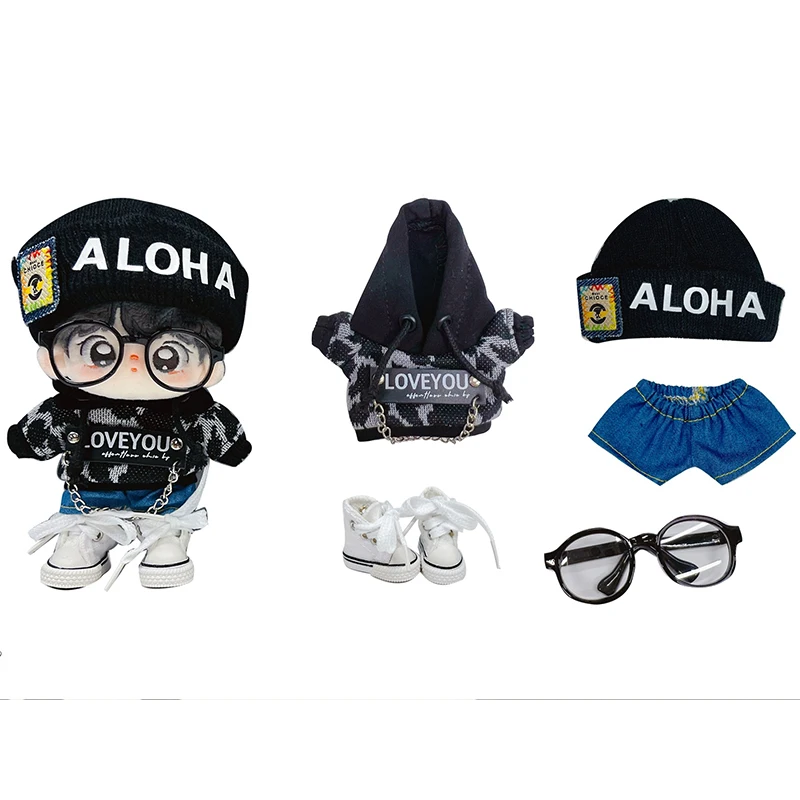 Handmade 3pc/5pc 10cm Cartoon Cotton Doll Clothes Black Khaki Letter Hoodie 10cm Plush Doll's Clothes Outfit