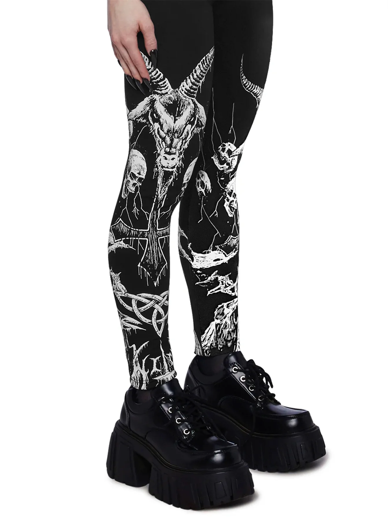 Halloween High Waist Bull Horn Skull Silk Screen Printed Women Pants Fitness Leggings Casual Fitting Yoga Pants Purchasing Agent