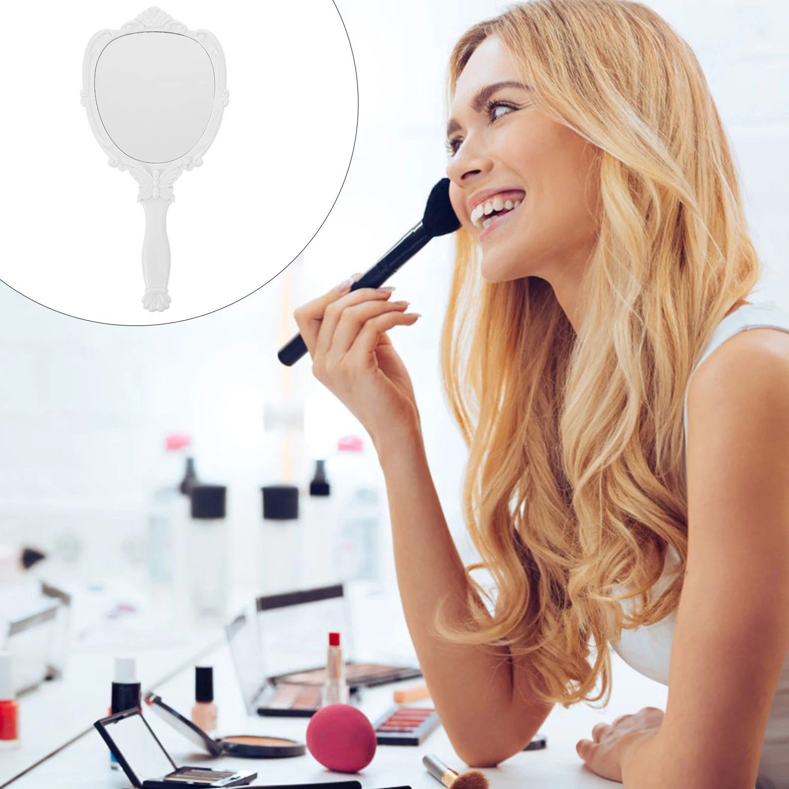 빈티지 휴대용 접이식 화장 거울 레트로 플라스틱 거울 소녀 여행용 화장 도구 가정용 화장대