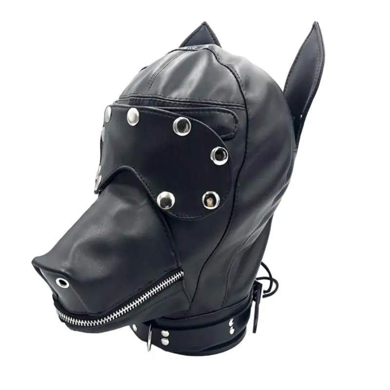 652F Halloween Cosplay Mặt nạ chó Hóa trang Mặt nạ da Dây rút có thể điều chỉnh dành cho nam