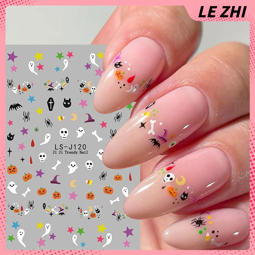 

1Pcs Skull Pumpkin Nail Decals Halloween Nail Art Stickers Funny Ghost Bat Spider Anime Diy Manicure Phone Decorations Gifts