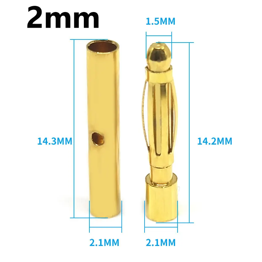10 stücke 2mm 3mm 3,5mm 4mm 5mm 5,5mm 6mm Bananen Stecker Vergoldet Kupfer bürstenlosen Motor Bullet Stecker Für ESC Batterie Wholeale