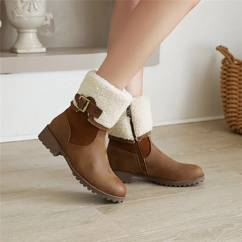 yqbtdl-2025-hiver-med-talon-epais-bottine-chaud-fausse-laine-d'agneau-conception-boucle-marron-kaki-noir-femmes-chaussures-grande-taille-34-43