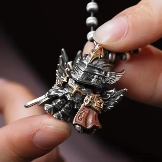 Crimson Templar Pendant for Men Women, Articulated Knight Pendant Medieval Crusader Jewelry, Movable Armor Figure Charm Gift